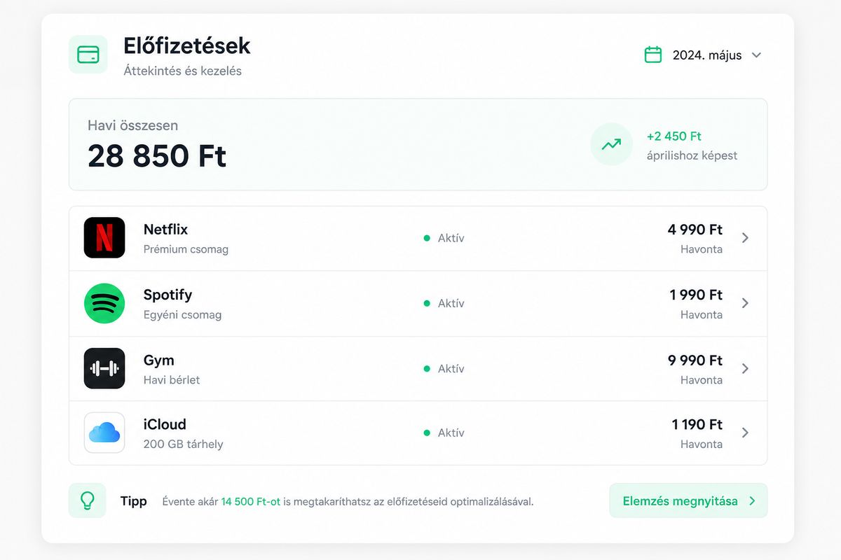 Példa előfizetés-lista